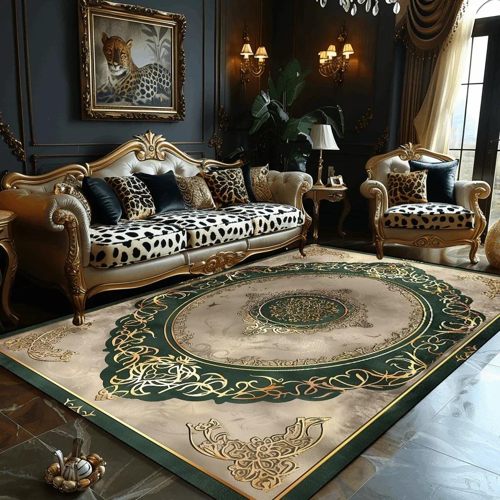 Luxury Golden Carpet Living Room Decoration Home Sofa Table Beside Carpets Bedroom Hotel Hall Non-slip Soft Floor Mats Tapete