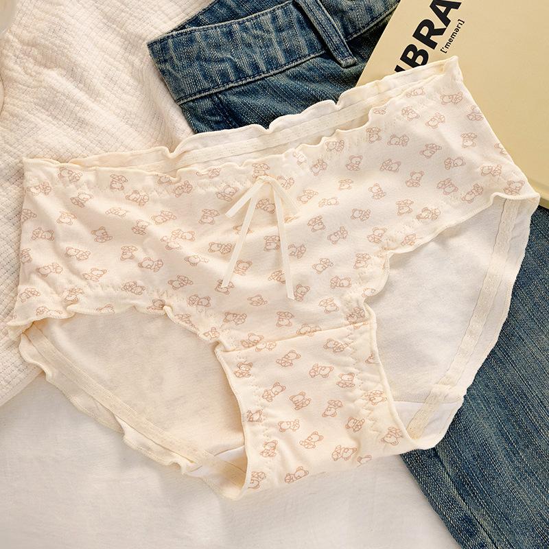 

Девочки Весна и Осень Новые Милые Бант Чистый Хлопок 10a Антибактериальная Промежность Талия Треугольные Трусы L кофейный/белый