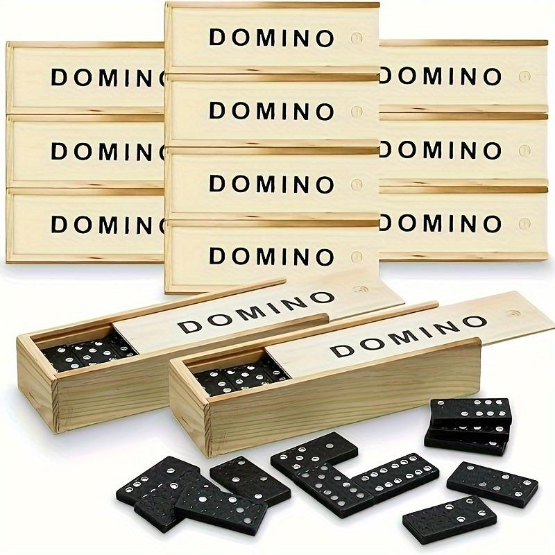 Wooden Dominoes Set Classic Black Domino Game with Storage Box