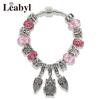 New Valentine's Romantic Pink Heart Charm Bracelet & Bangle Fine Crystal Diy Bead Bracelet Jewelry for Women Girl Gift