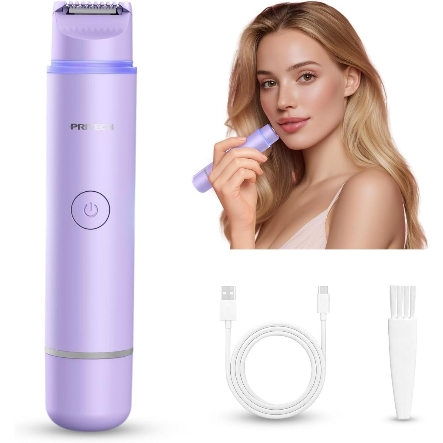 

Bikini Trimmer for Women Dual Head Facial Hair Remover 2 in 1 Electric Razors for Women,Waterproof Public Hair Trimmer for Face,Underarm,Leg,USB-C Фіолетовий