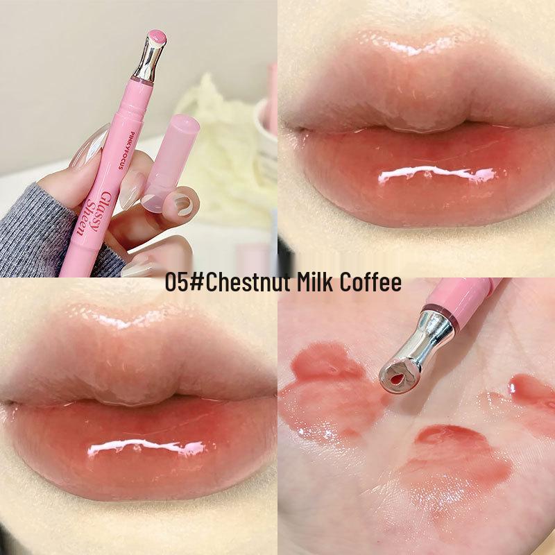 PINKYFOCUS Dewy Clear Lip Gloss - Light, Glossy, Mirror-like Finish with a Plumping Effect.