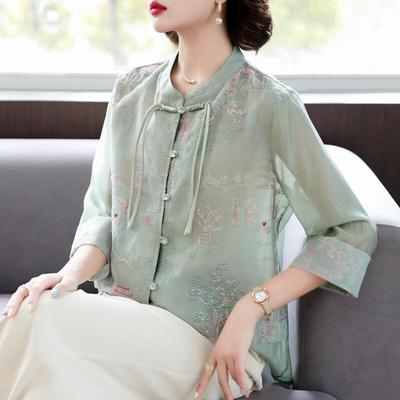 Women's Chinese Style Embroidered Seven-Sleeve Shirt