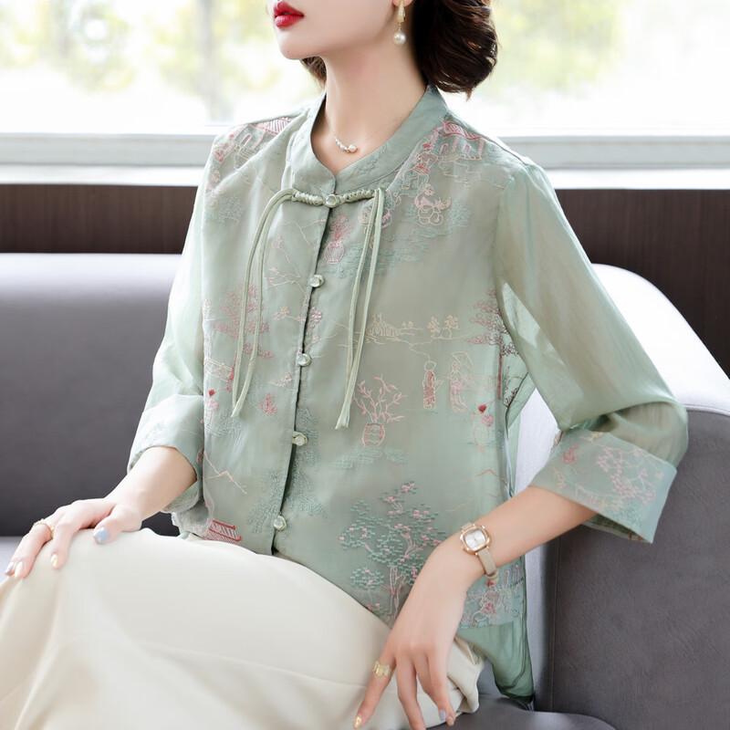 Damen-Hemd im chinesischen Stil mit Stickerei und Sieben-Viertel-Ärmeln