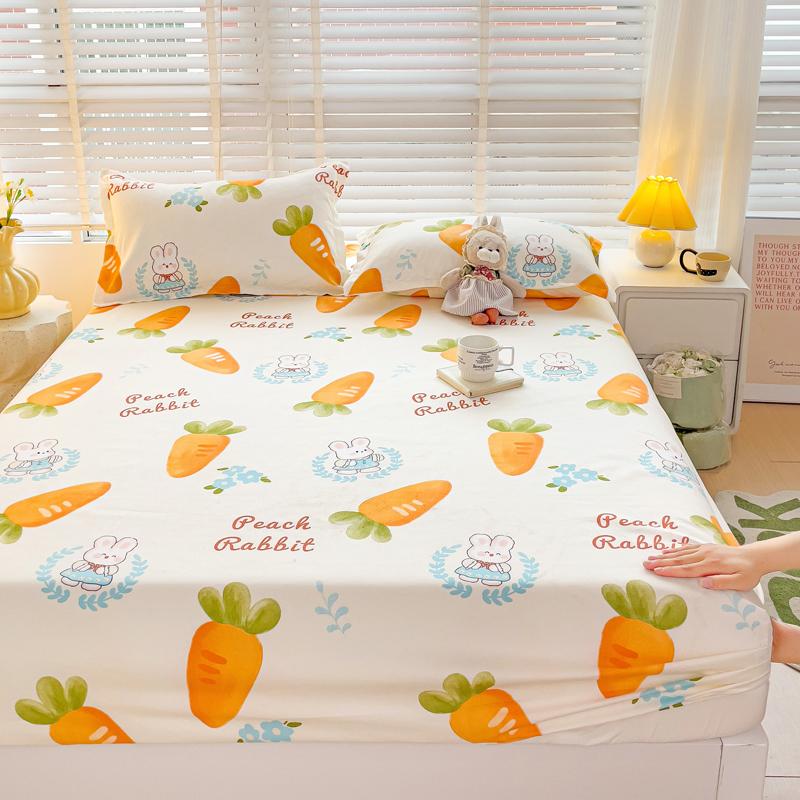 Romantic Love Bow Pattern Fitted Sheet Set Skin-friendly Breathable 3Pcs Mattress Cover with Elastic Band Queen Size Bedding Set
