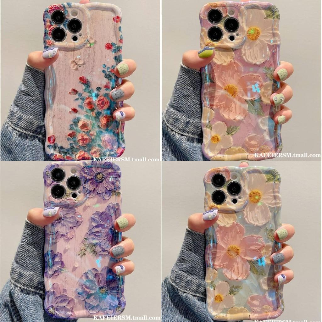 Floral Oil Paint Iphone 14 Pro Silicone Protector With Blue Light For Home Use