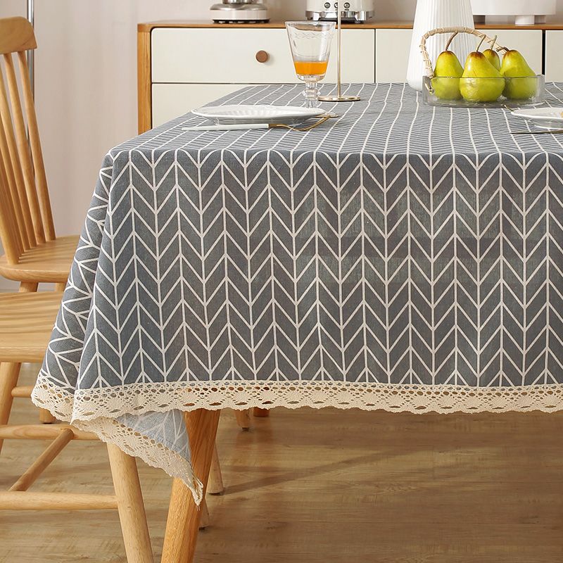 Green Grass Tablecloth, Cotton-Linen Fabric Minimalist Lace Desk Mat, Rectangular Coffee Tablecloth