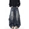 Jeans Larghi Unisex a Vita Media Deostrutturati Vestibilità Larga Vintage Americano Lavato Baggy in Denim Pantaloni Rilassati Lunghi Fino a Terra
