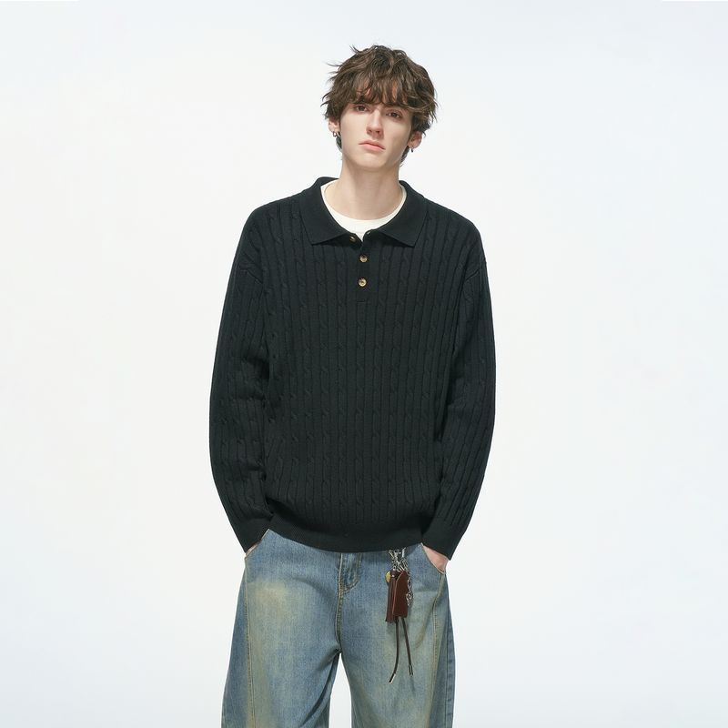 

Dream Made Old Money Style New Rich Polo Collar Sweater Men s Winter Inner Layer Regular Shoulder Knitwear Men s Top Black M