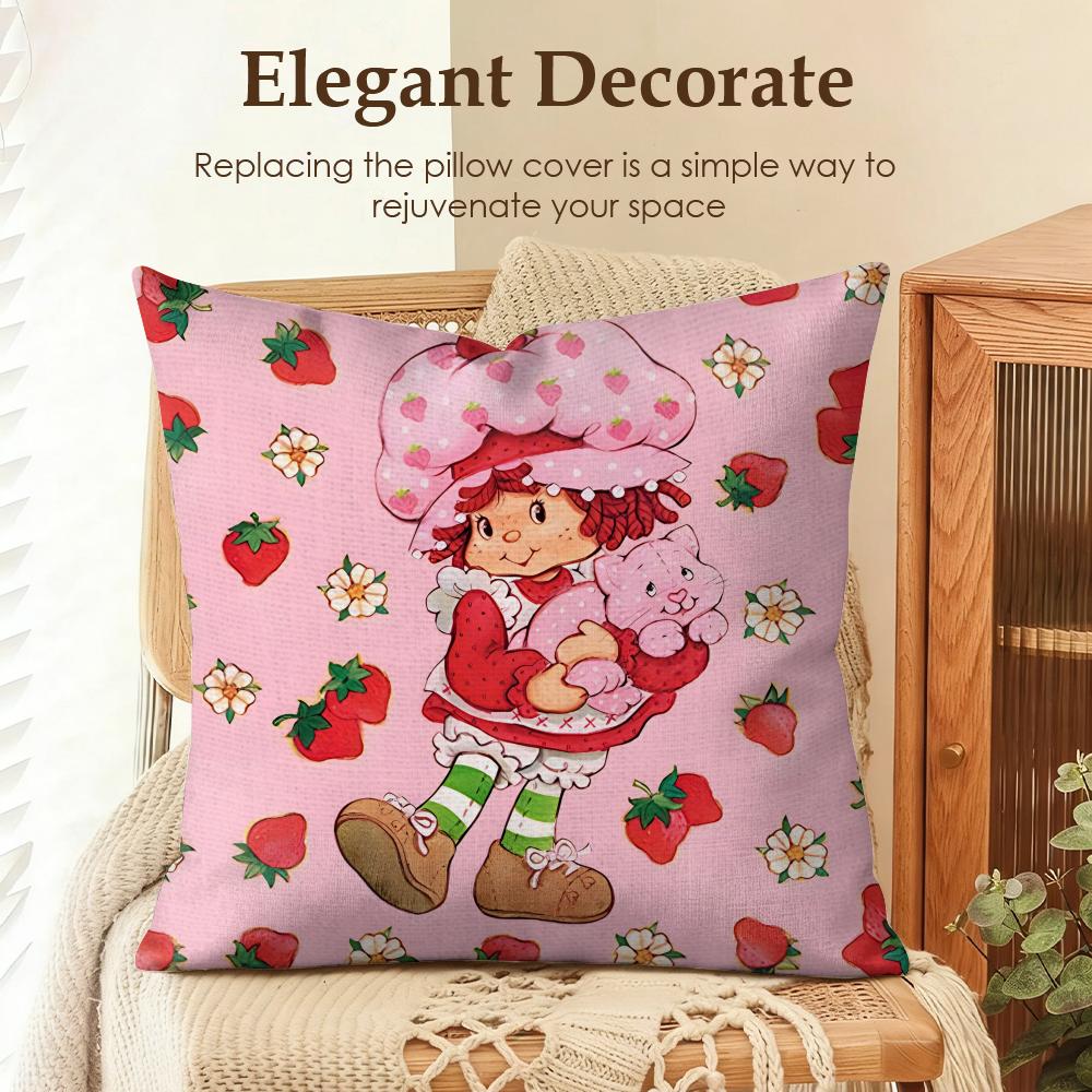 Cartoon SStrawberry Shortcake Cushion Cover Natural Linen Organic Fabric DoubleSided Printing Sofa Home Decor Gift Pillow Case
