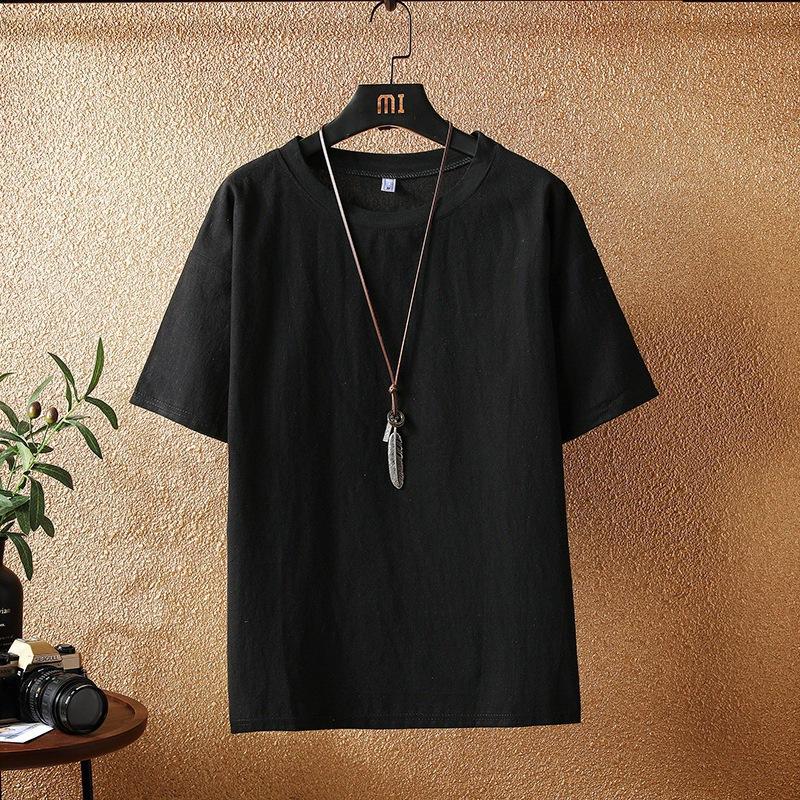 Summer Solid Color Crew Neck T-shirt Men's, New Japanese Loose Short-sleeved T-shirt Men's Clothing