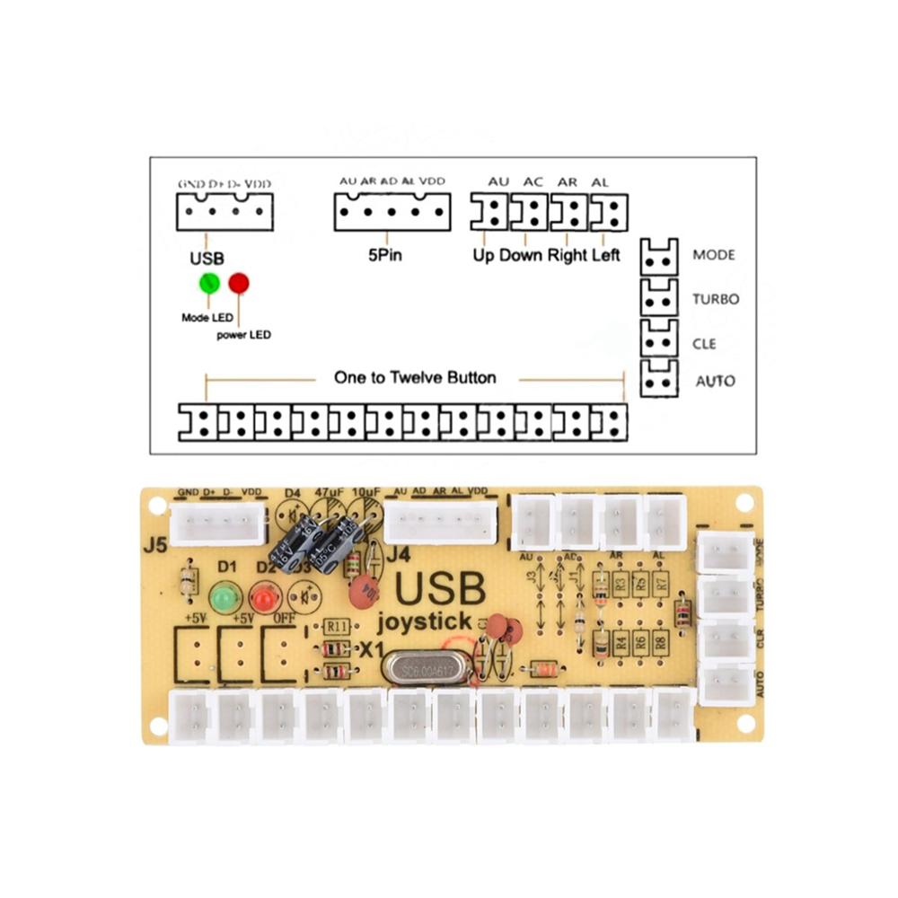 DIY Zero Delay Arcade USB Encoder PC To Joystick Arcade Rocker Circuit Board For MAME 2Pin With Cable Push Button Control Module 5