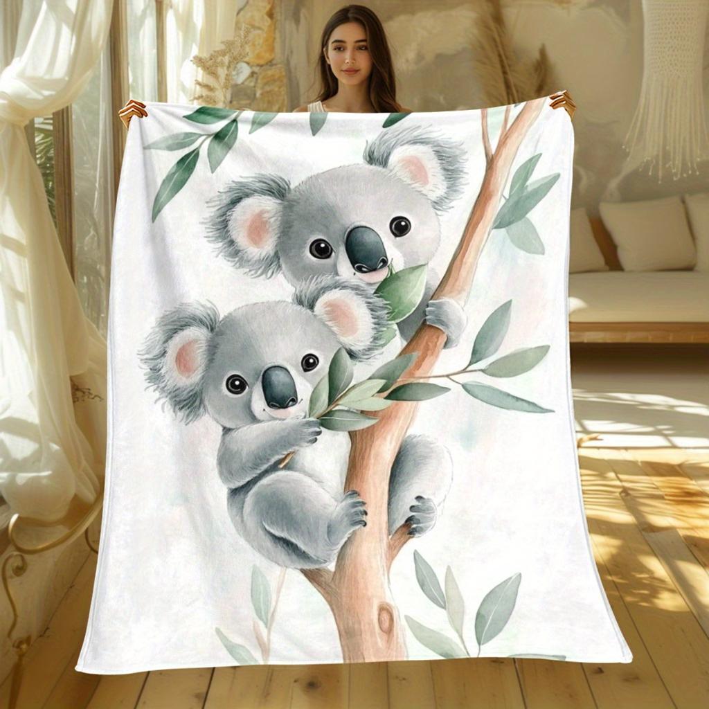 Cute Koala Bear Tree Eucalyptus Leaves Blanket Baby Animals Australian Wildlife Soft Flannel Blanket Nursery Decor Kids Bedroom