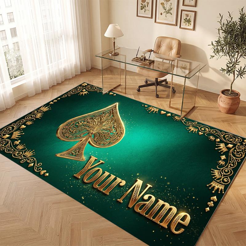 Cards Casino Theme Soft Crystal Velvet Rug Custom Name & Text Print Non Slip Floor Rug for Bedroom Living Room