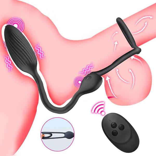 Anal Vibrator for Men Male Delay Ejaculation Ring Buttplug Wireless Prostate Stimulator Massager Cock Rings Sex Toy for Couples