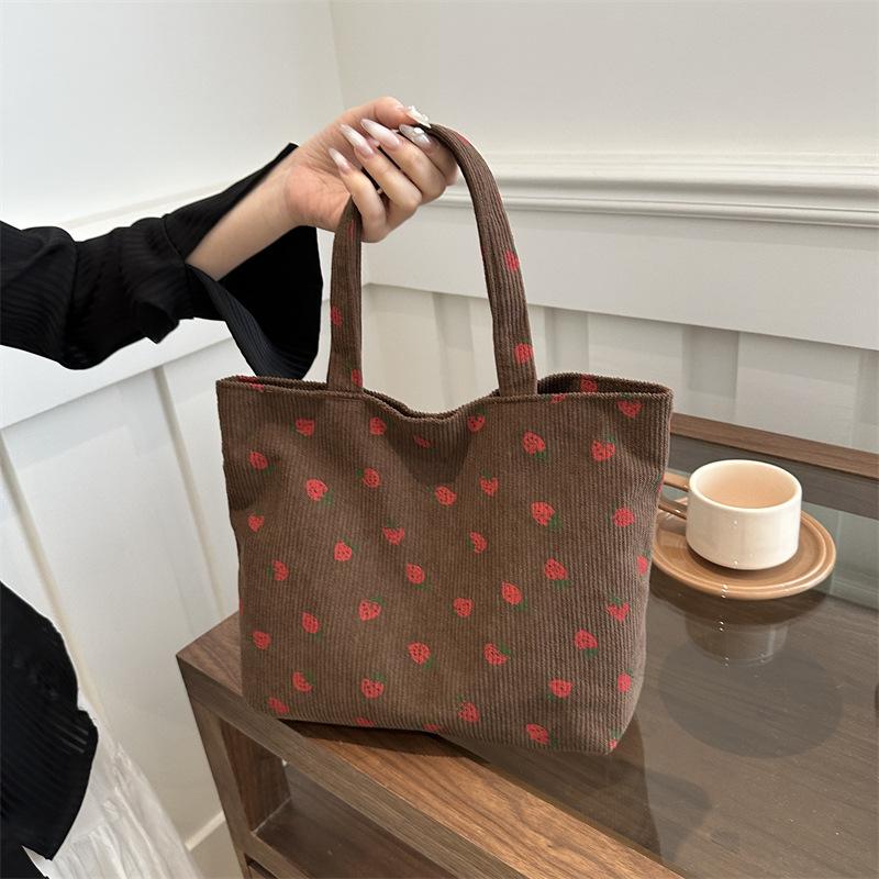 Women“s Bags Strawberry Print Cute Sweet Shoulder Bag Japanese Harajuku Artistic Kawaii Large Capacity Portable Handbag For Girl