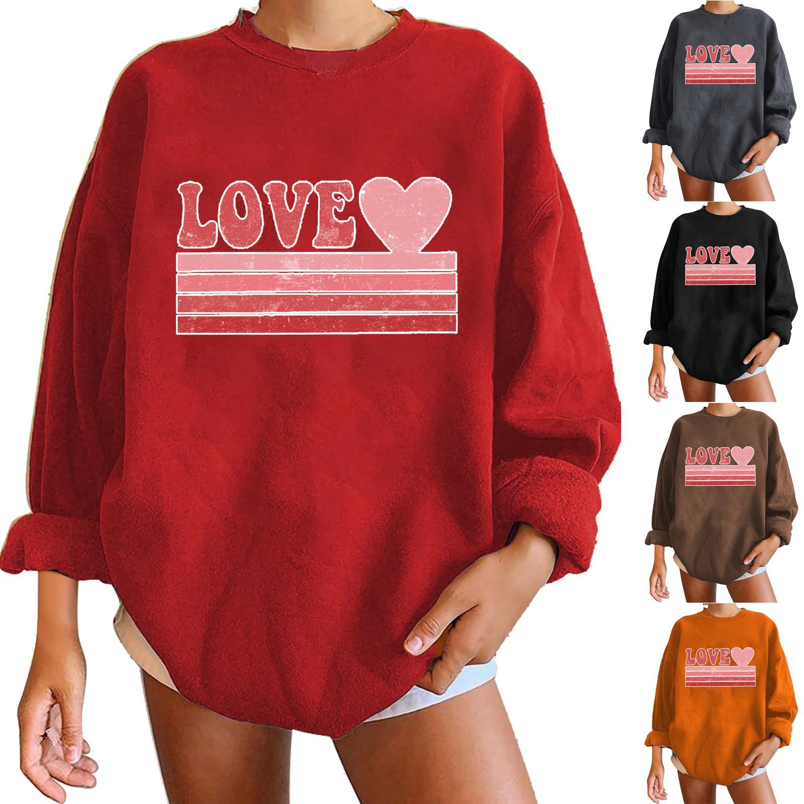 

Женская бархатная свободная толстовка с длинным рукавом и круглым вырезом с принтом Святого Валентина, теплая осень и зима