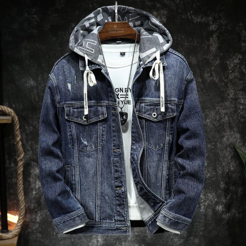 

Мужская ретро синяя джинсовая куртка с капюшоном: Повседневный, Свободный Крой Тренд M темно-синий