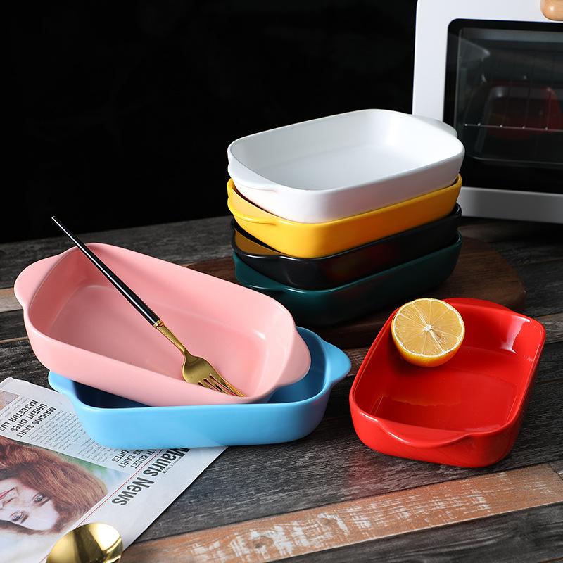 Ceramic Binaural Baking Pan Cheese Baked Rice Bowl Creative Baking Pan Oven Bowl Nordic Style Plate Household Restaurant Hotel Plate