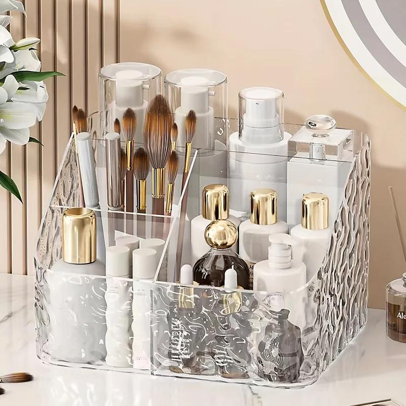 Acryl Kosmetik-Aufbewahrungs-Organizer mit 4 Fächern, Transparenter Halter für Make-up und Hautpflegeprodukte, Schreibtisch-Schreibwarenbox