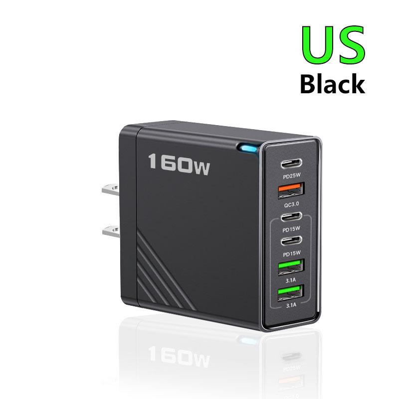 6-in-1 Multi-Port Charger: 3-Socket & 3-USB, 5V/3.1A, 160W, EU/US/UK Plug Adapter