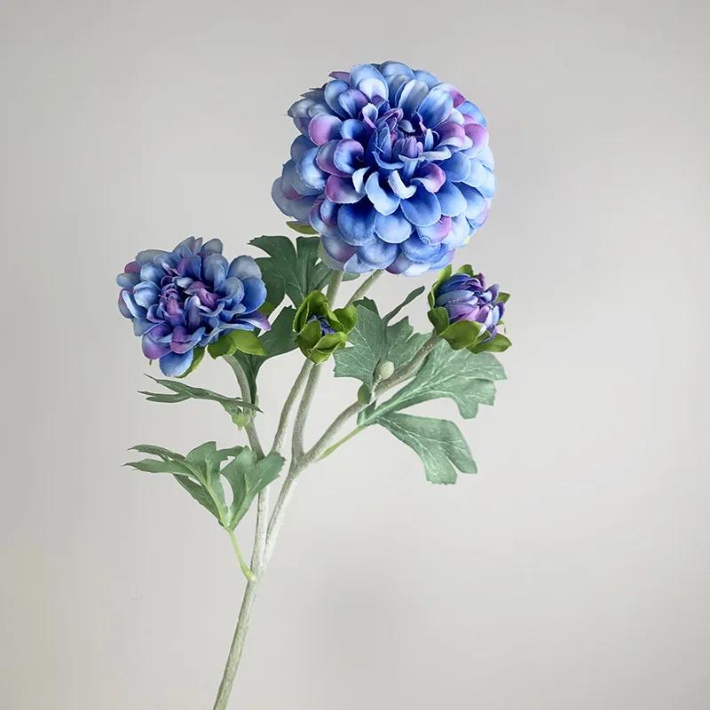 6Pcs Artificial Moisturizing 5-head Dahlia Real Touch Flowers Wedding Decor Flower Arrangement Fake Dahlia Party Home Decoration