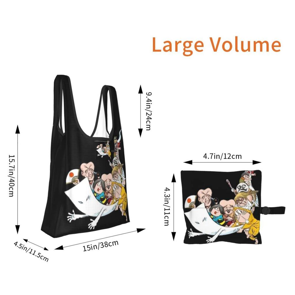 Gegege no Kitaro eco bag, large capacity foldable eco bag, popular lightweight waterproof shopping bag, stylish multi-functional tote bag for women an