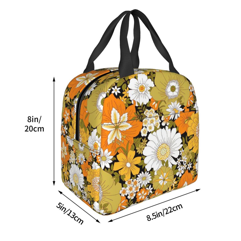 Colorful Boho Floral Bright Blossoms Print Lunch Bag Portable Thermal Cooler Insulated Bento Box for Kids Food Tote Bags
