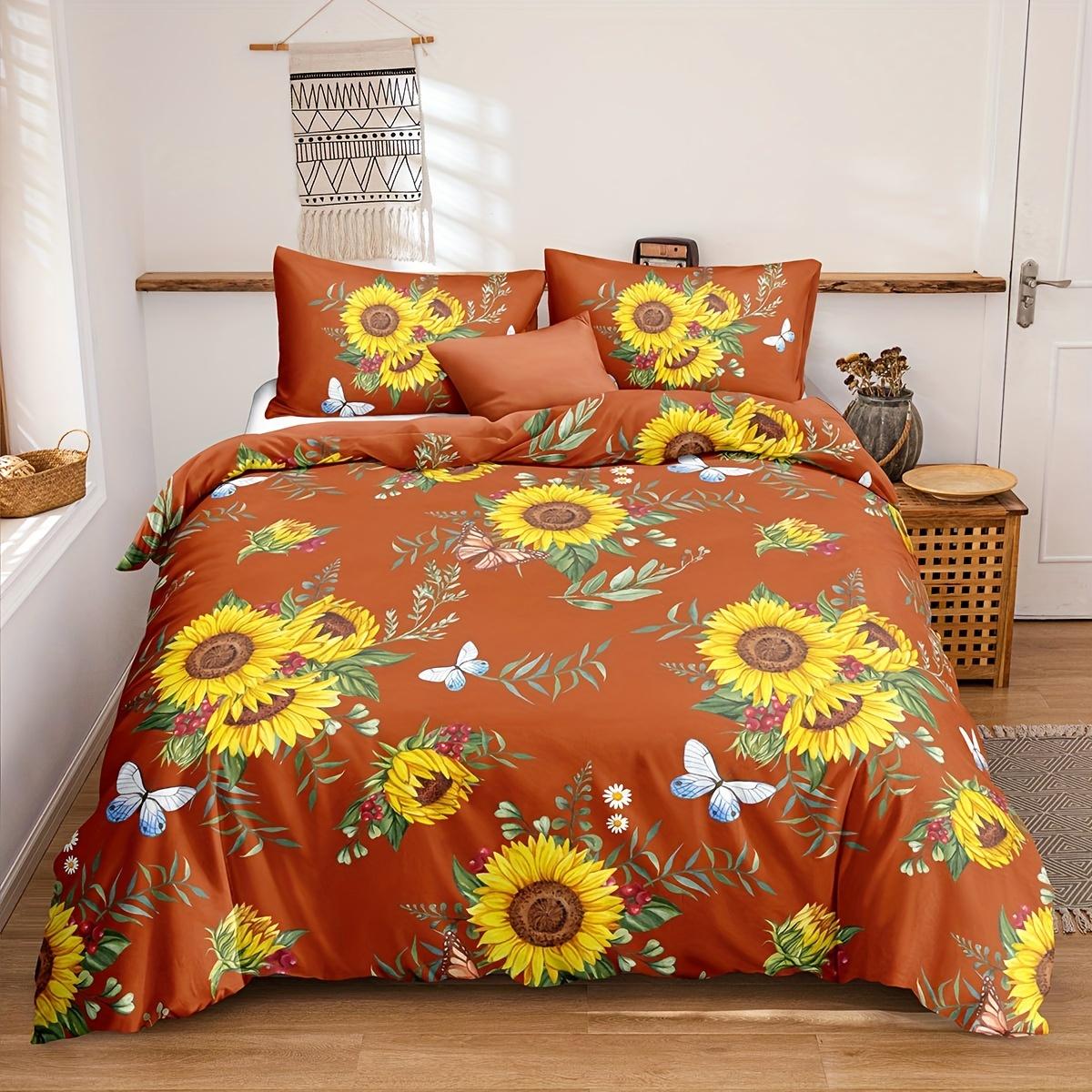 

3D Цветочный Покрывало King Size Женский Комплект постельного белья с желтыми цветами Пододеяльник с изображением подсолнуха Ботанический цветочный принт Покрывало для пододеяльника 90X200cm 2PCS