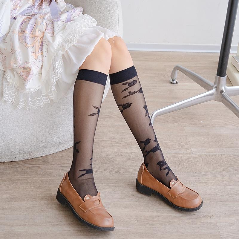 Women's Summer Breathable Mid-Calf Black Socks: JK Style Thigh-High & Over-Knee Options