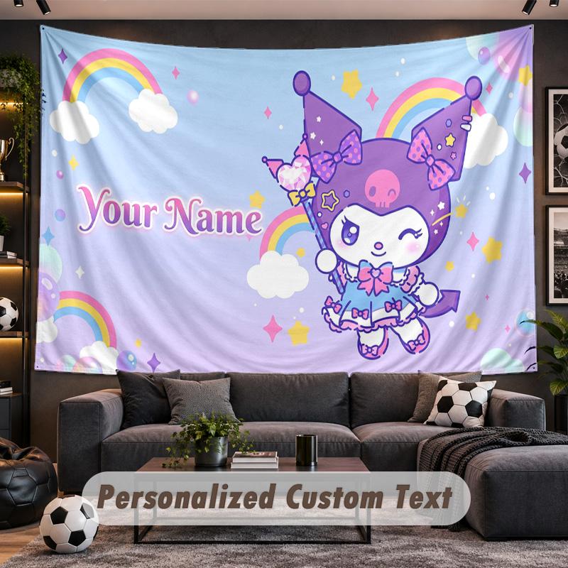 Kuromi Personalized Tapestry Support Custom Name, Wall Art Home Decoration