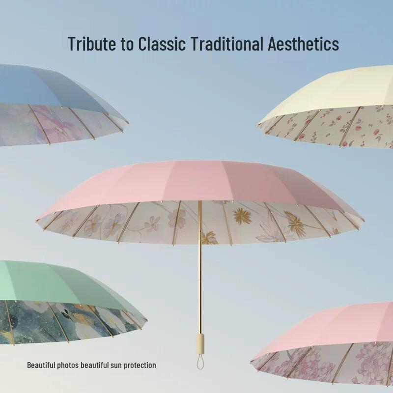 16-Rib Women’s Umbrella: Dual Use for Sun & Rain, UV Protective, Reinforced & Thickened for Enhanced Sunshade