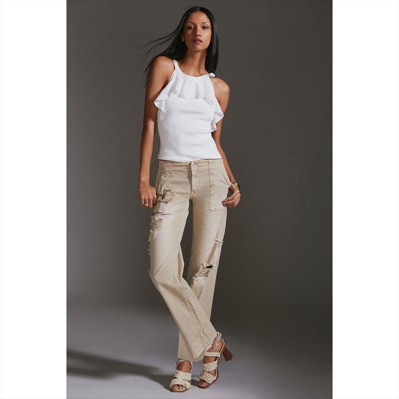 

Foreign Trade Original Order Anjia PIL * Cro Low Waist Ripped Straight Capri Jeans Super Soft like Wearing Sweat pants Green Yellow 29