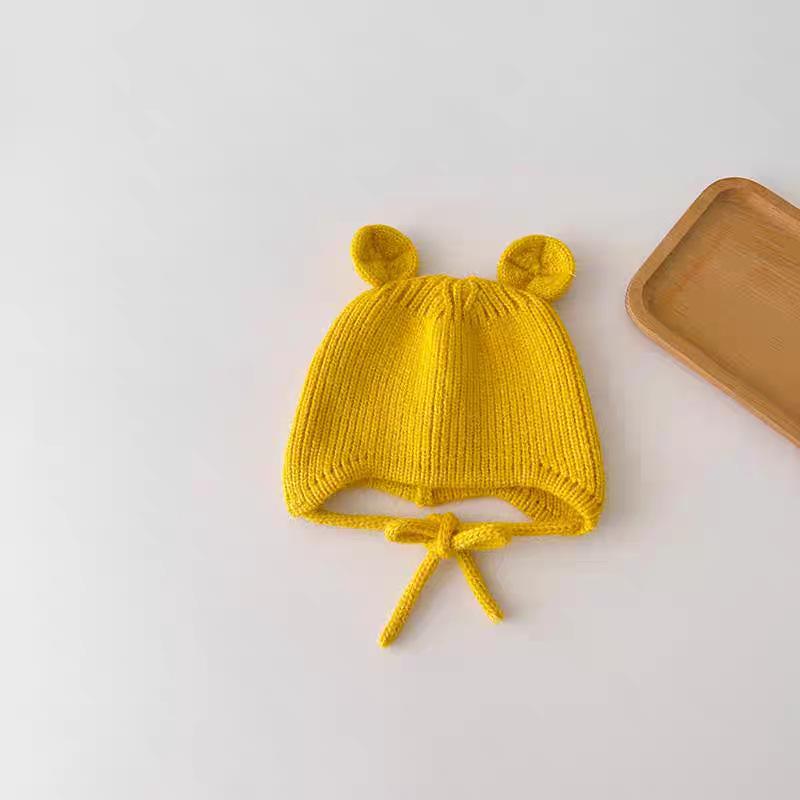 Children's Cute Knit Hat with Round Ears - Autumn/Winter Wool Hat with Drawstring and Ear Protection for Boys and Girls