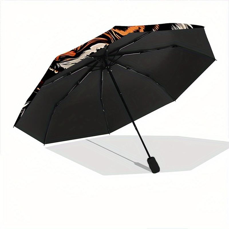 1pc Roaring Tiger Pattern Beautiful Looking Automatic Folding Umbrella, 3 Folding, 8 Iron Frame Design, Durable and Suitable for Travel and Daily