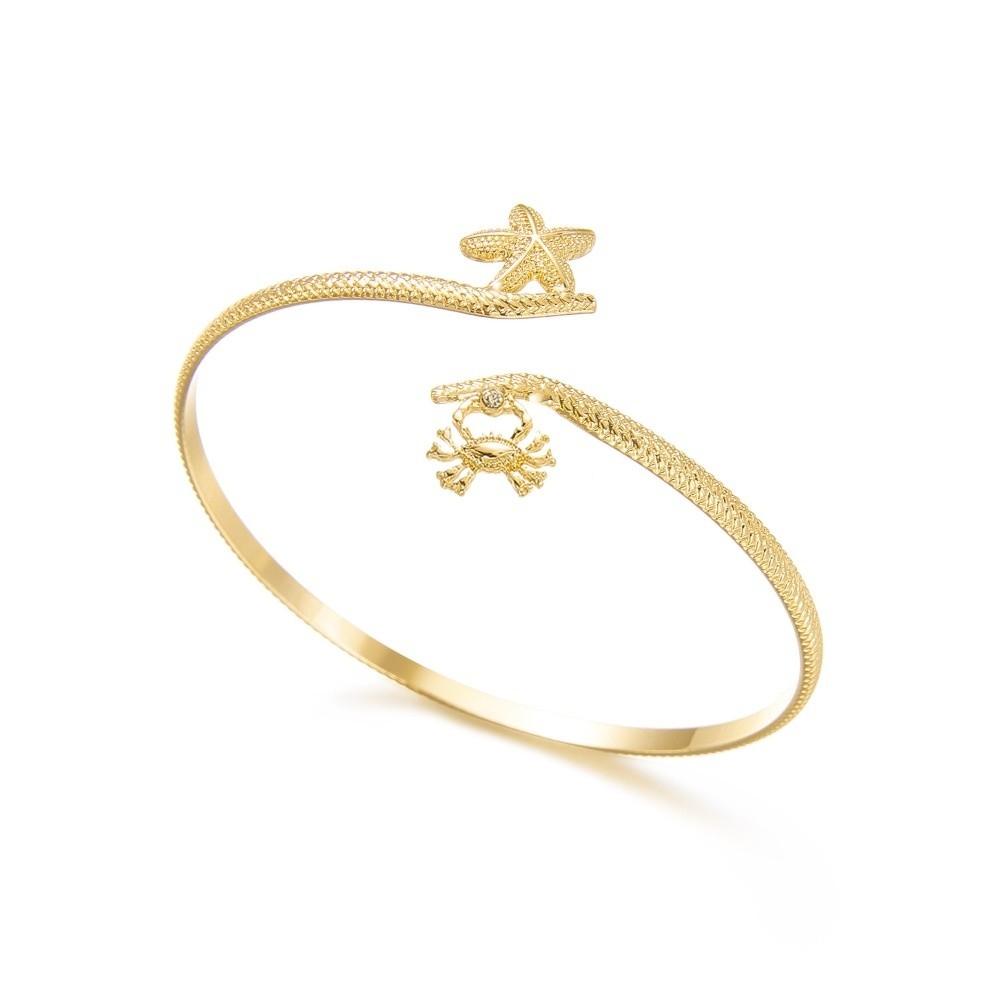 

New Metal Cuff Bracelets Shell Starfish Open Bangle Punk Jewelry Gold Color Upper Arm Bracelet Women