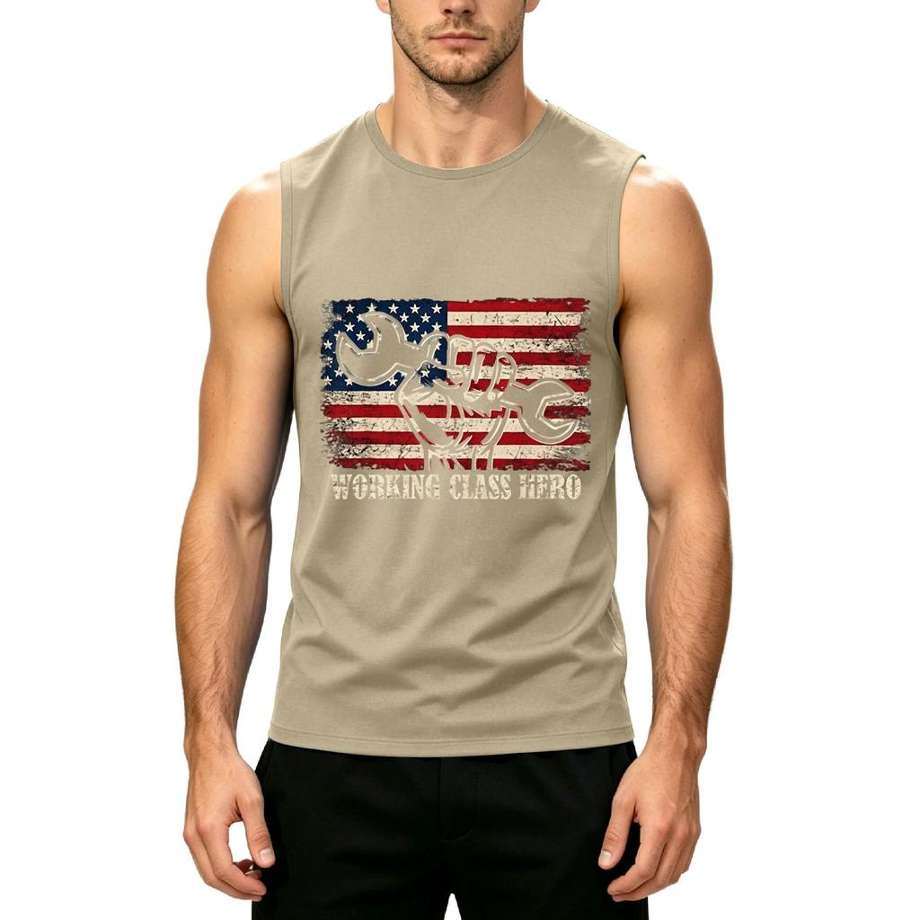 Men's Sleeveless Casual Tank Top Labor Day Graphic Print Crew Neck Muscle Fit Sleeveless Shirt for Outdoor Work and Everyday Wear