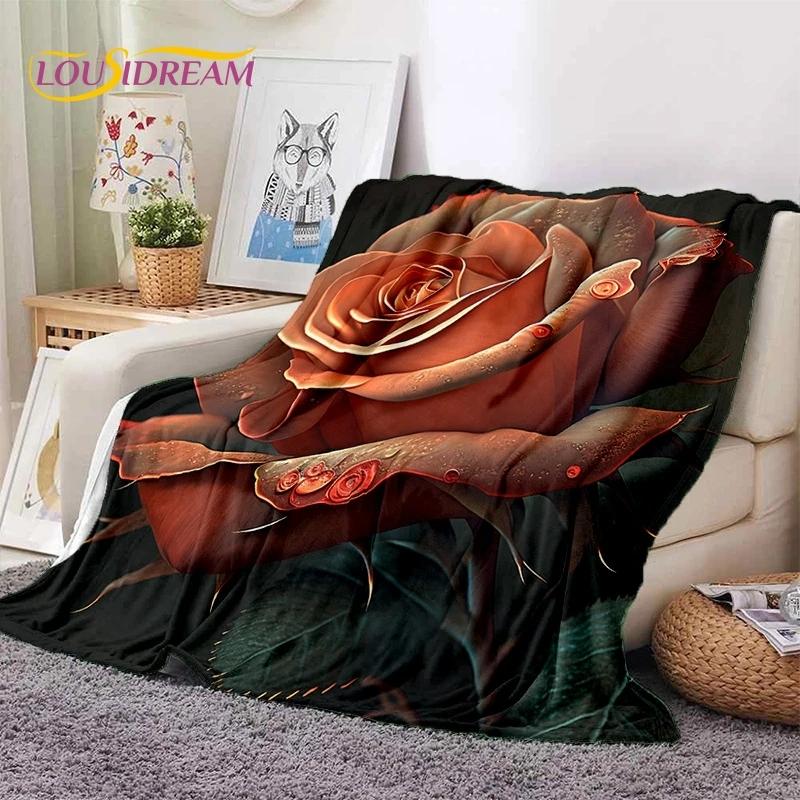 3D Rosenblumen Nordisch Romantische Weiche Decken, Warmhaltende Überwurfdecke Bequeme Decke für Picknick Betten Sofa Zuhause Schlafzimmer Geschenk
