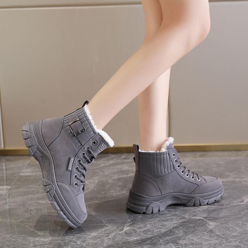 Fashion Female Shoes Korean Snow Boots Woman Boot Chunky Winter 2024 Leather And Fur Short Barrel Black Shoe Platform Warm High Quality