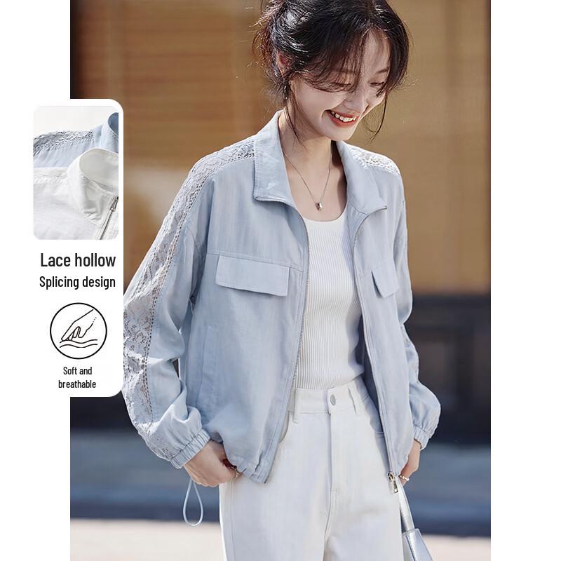 Chushen Women s Stand-Collar Casual Sun Protection Short Jacket L