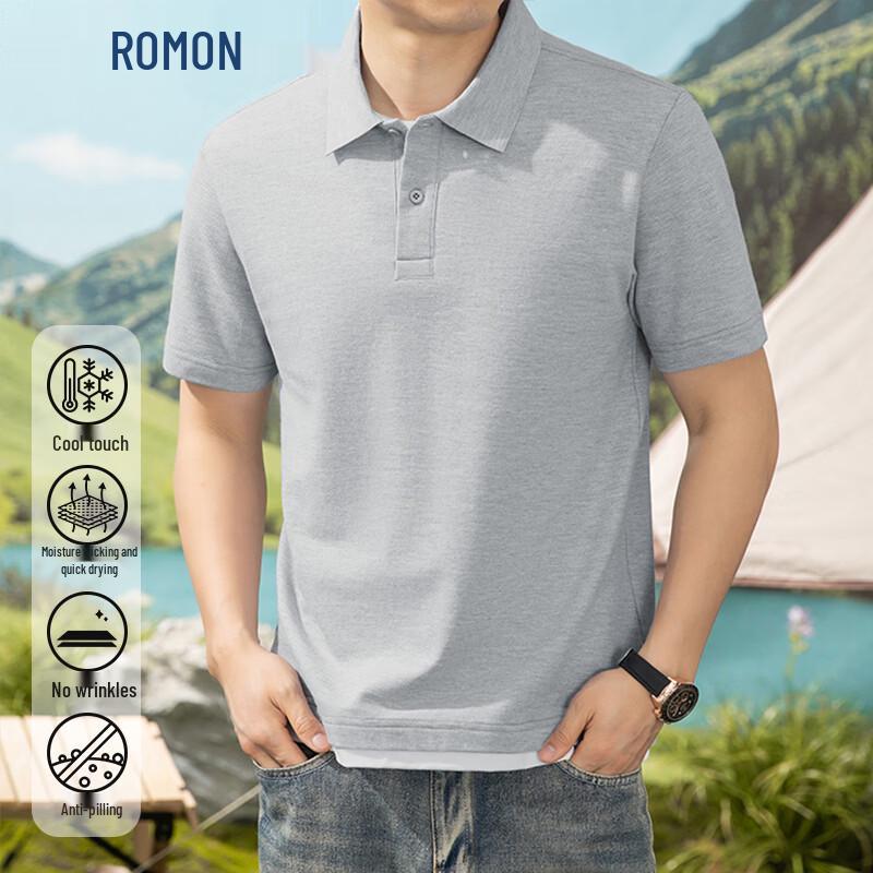 ROMON Men's Business Casual Ice Silk Short Sleeve Polo Shirt