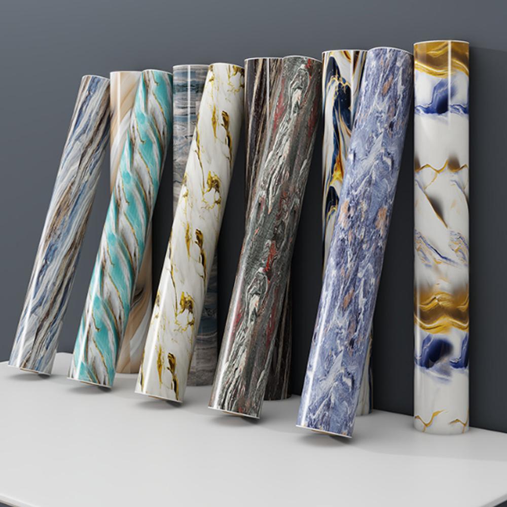40cm Self-Adhesive Marble Film Oil-Proof Heat-Resistant Kitchen Wall Stickers for Cabinet Home Renovation Decorative Wallpaper