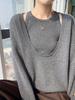 Women's Two-Piece Wool Sweater Set: Round Neck Long Sleeve Knitted Sweater & Loose Camisole Vest