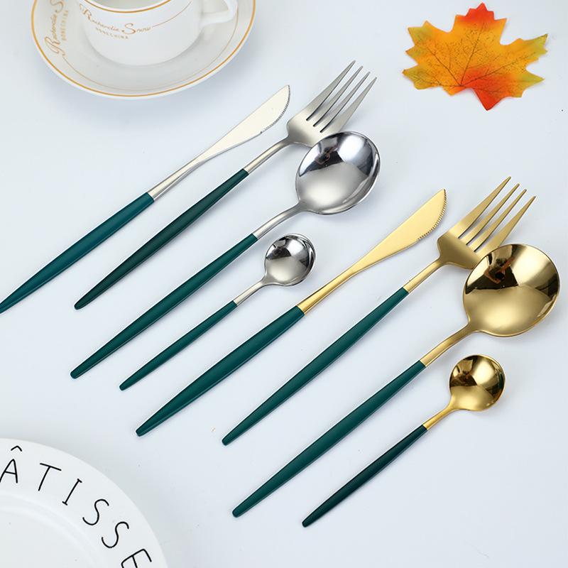 Dinnerware Black Gold Stainless Steel Cutlery Set Flatware Dining Knife Fork Tea Spoon Kitchen Dinner 24Pcs Western Tableware