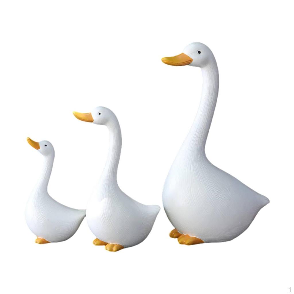 3 Pieces Cartoon Duck Sculpture Cute Resin Ornament Whimsical for Pond, Yard