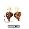 Elegant Gold Wire-Wrapped Brown Heart Stud Earrings - Versatile European & American Style