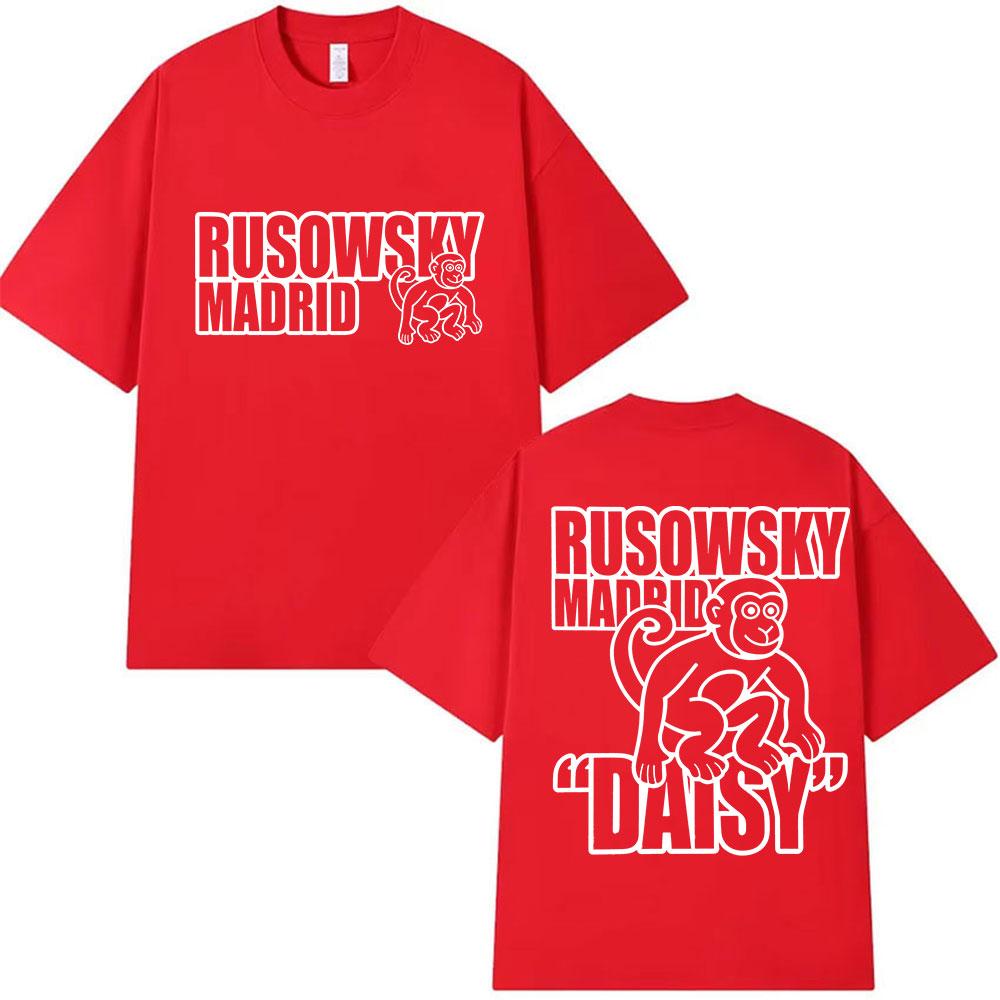 Rapper Rusowsky Madrid Daisy Tour 2025 Print T Shirts Men Vintage Cotton Short Sleeve Tshirt Unisex Hip Hop Punk Clothing Tees S