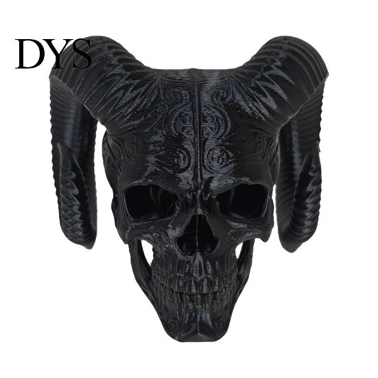 Modern Gothic Atmosphere Pieces 3D Printed Goat Horn Skull Ornament, Ram Horned Devil Trendy Bookshelf Statues Skull, Halloween Dark Desktop