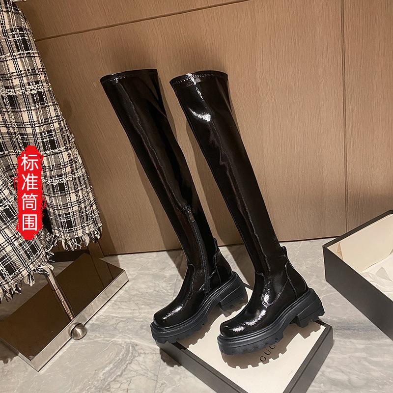 Women's Shoes Sugar Cube Over the Knee Boots 2025 Autumn and Winter New Platform-soled Boots Can't Be Elastic, Fashionable and Popular Long Boots