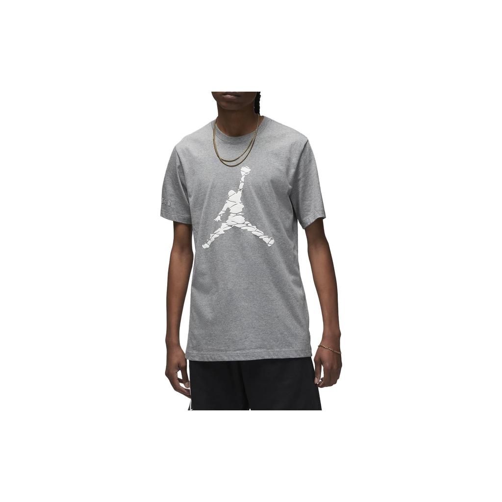 Jordan T Shirts Men's Gray White Crew Neck Moderate Straight Fit DX9582-091